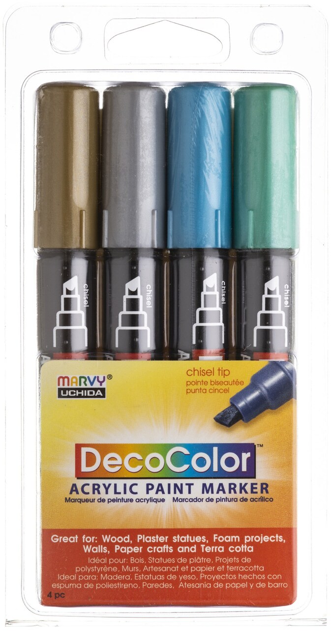 Decocolor Chisel Tip Paint Marker Set 4/Pkg-Gold, Silver, Met Blue And Met Green